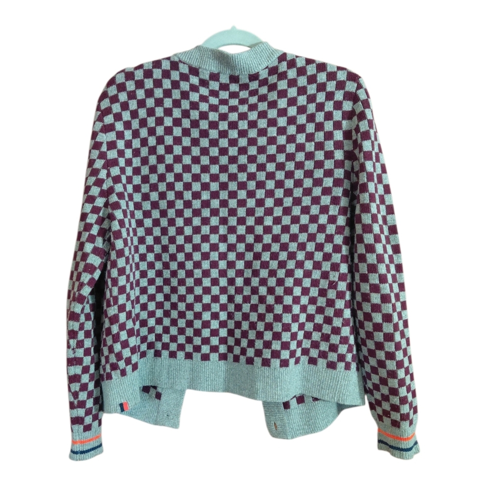 Kule Knite Checkered Heather Wine Cardigan Sweater - Picture 3 of 6